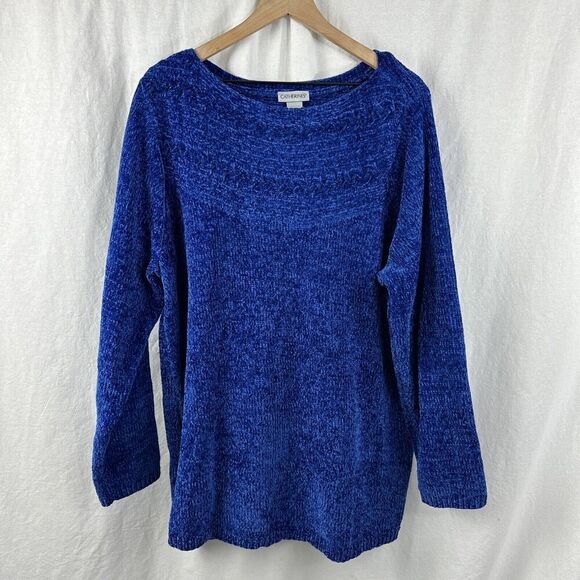 Catherines Sweaters - Catherines Chenille Blue Boat Neck Pullover Cozy Soft Tunic Sweater Womens 2X